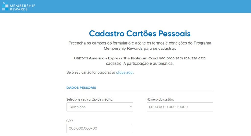 Cadastro Membership Rewards